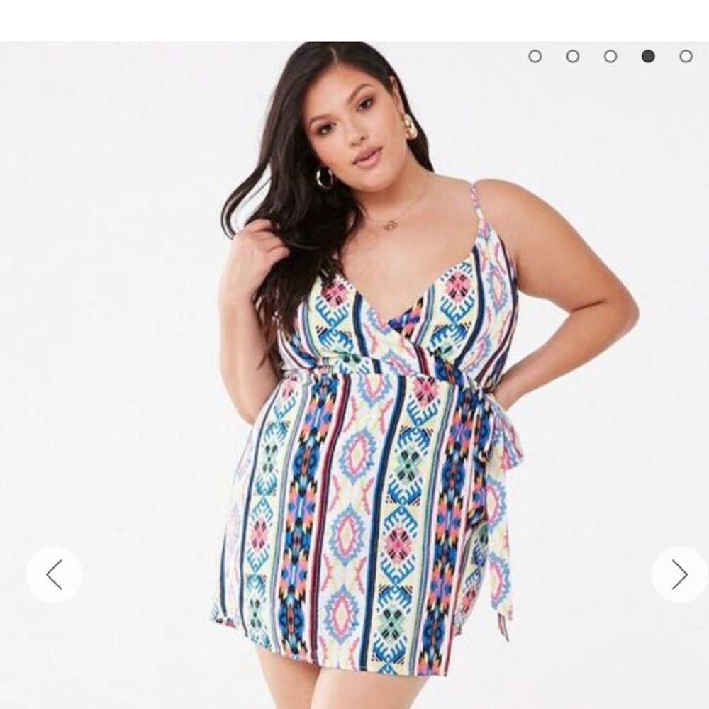 FOREVER 21 PLUS SIZE 2X GEO PRINT WRAP ROMPER SHORTS CAMI STRAPS WOVEN